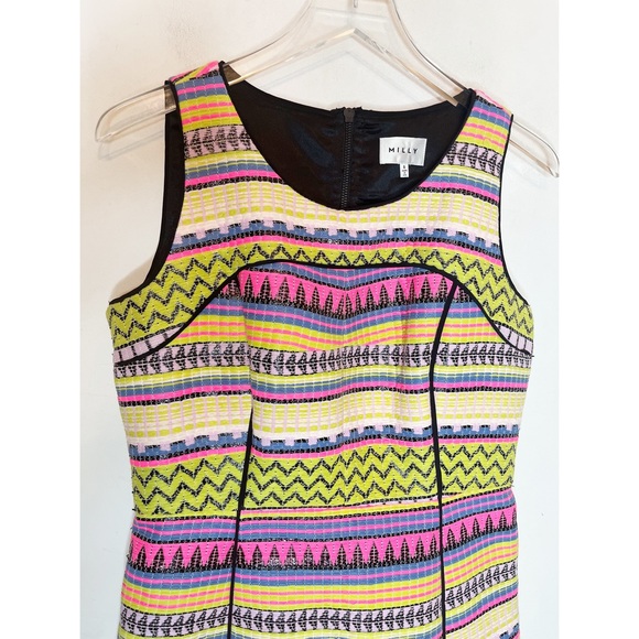 Milly Mod Neon raffia Woven Mini Dress Lined Sz 8 - Picture 5 of 9